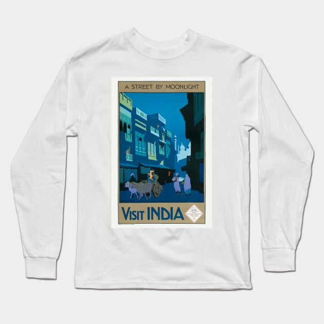 Visit India Vintage Travel Poster Restored Long Sleeve T-Shirt by vintagetreasure